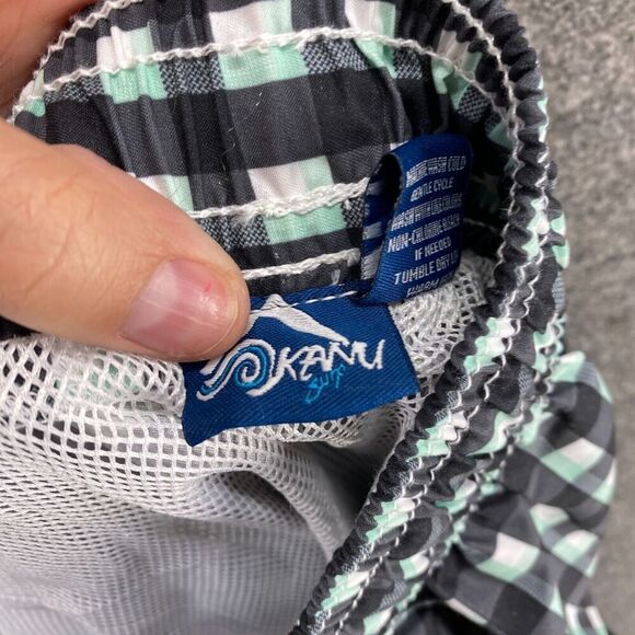 New Skanu Swim Shorts Men L Large Black Plaid Mid Rise Drawstring Pockets Swim - Picture 10 of 12